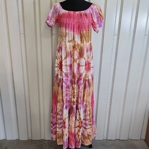 Young Fabulous and Broke Sunny Tie-Dye On/Off-Shoulder Maxi Dress XS 100% Cotton
